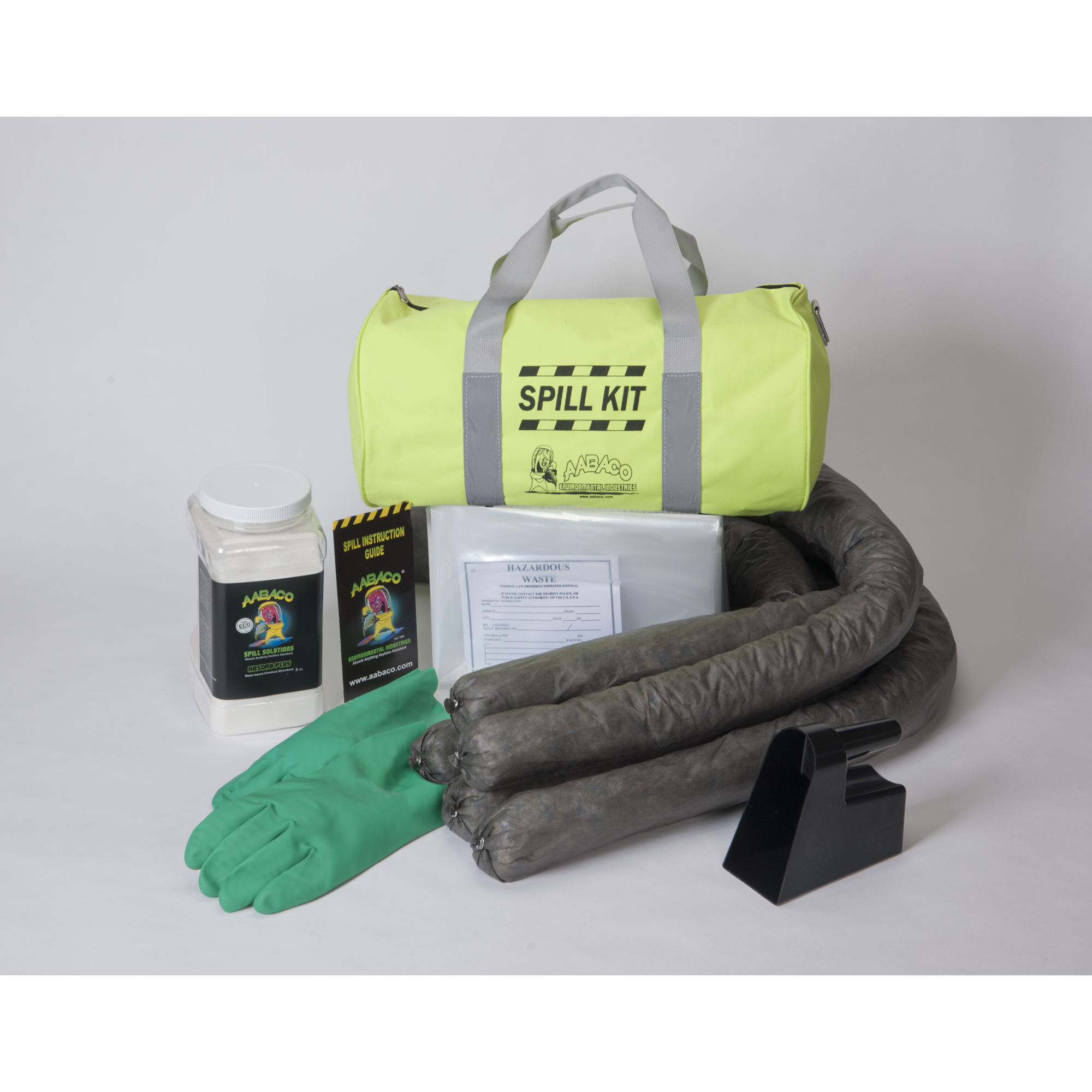 AABACO Chemical Only Spill Kit absorbs up to 100 gallons and comes packaged in a durable duffel bag for quick, convenient spill response and easy transport.